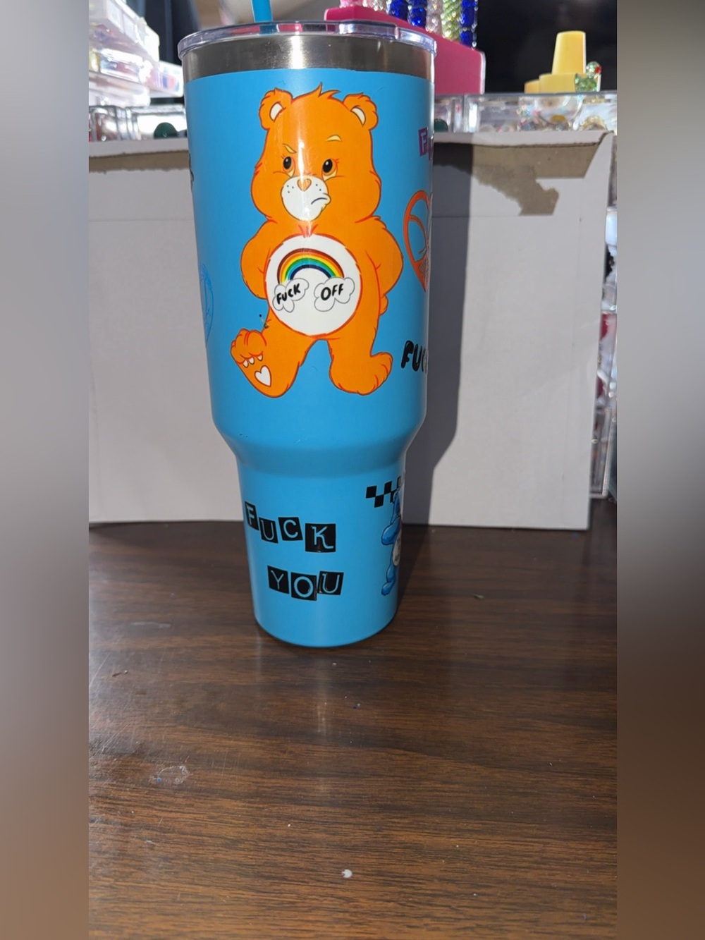 40oz stainless Steele Tumbler with swear Bear Graphic